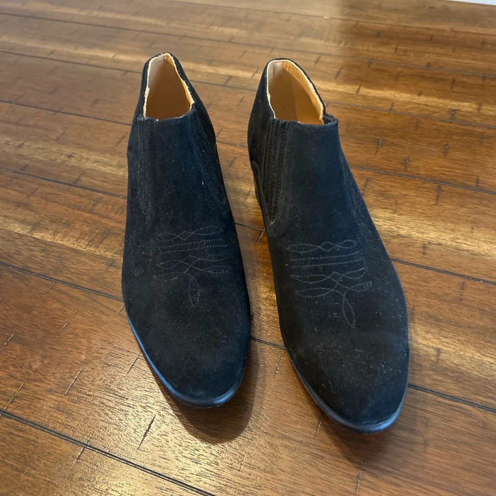 Chamula Black Suede Ankle Boots Handmade Leather Sole Size 9